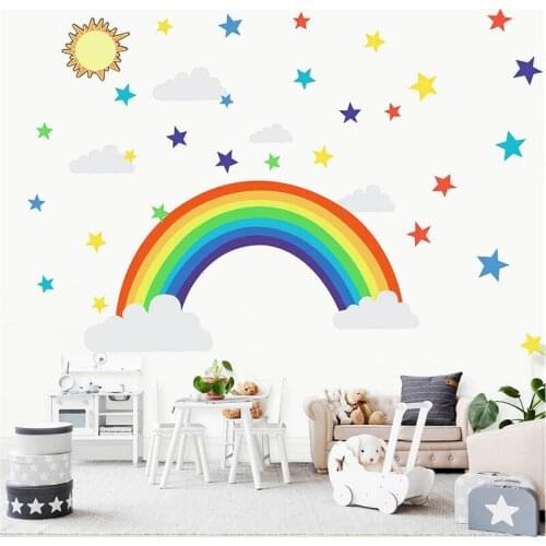 Colorful Stars Rainbow Wall Sticker Kids House Bedroom Nursery Window Decals Vinyl Art Murals Adhesive Wallpaper Home Decoration