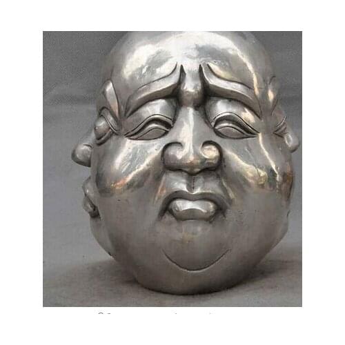 Copper Brass CHINESE crafts decor ation Asian de lojas de de bronze Tibet Prata 8 "china tibet budismo prata 4 rosto humor