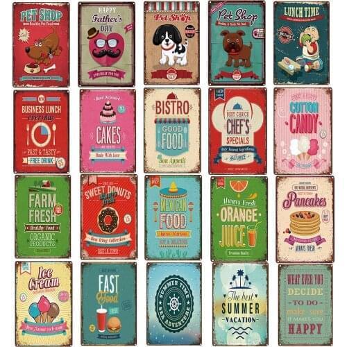 Food Metal Signs Farm Fresh/Business Lunch Metal Iron Dessert Tin Sign Vintage Art Pet Shop Restaurant Bar Home Decor Poster