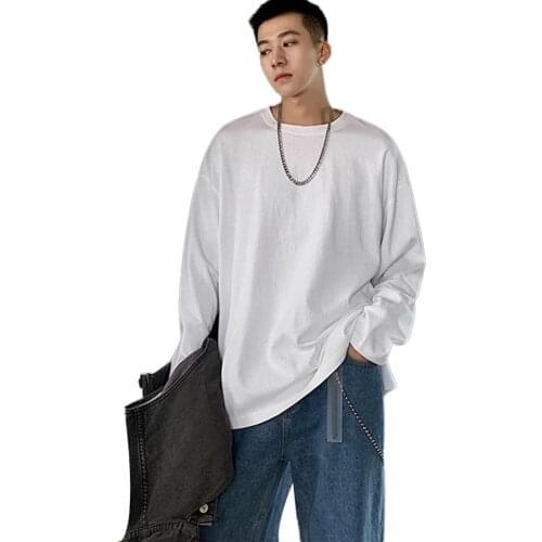 Men Casual T-shirt Solid Color O Neck Long Sleeve Side Slitting Loose Cotton Top