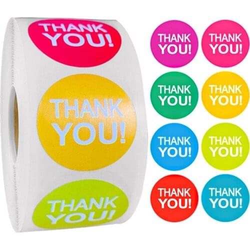 500Pcs/Roll Exquisite Round Color Roll Thank You Label Sticker 8 Colors Wedding Party Gift Card Envelope Decoration Seal Sticker