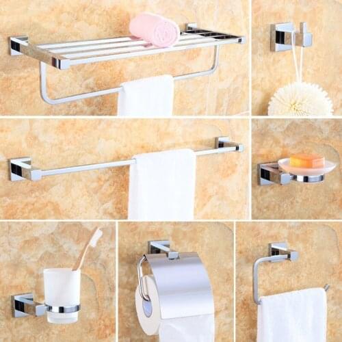 Wall Mount Brass Chrome Bathroom Accessory Sets, 7-piece Bath Collection Set Towel Bars Robe Hooks Towel Shelf Paper holder