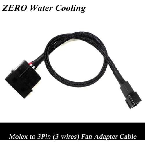 Wholesale 20pcs/Lot 30cm Black Sleeved IDE Molex to 3Pin (3 wires) Fan Adapter Cable