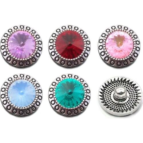 Wholesale w056 18mm 20mm rhinestone metal button for snap button Bracelet Necklace Jewelry For Women Silver jewelry
