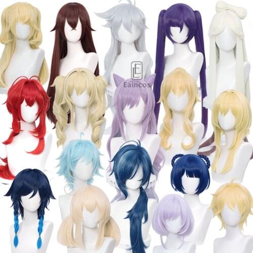 Genshin Impact Barbara Sucrose Keqing Diluc Venti Kaeya Lisa Jean Razor Noelle Fischl Lisa Xingqiu Cosplay Synthetic Hair Wigs