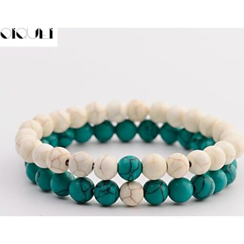 OIQUEI Couples Distance Bracelets Classic Natural White Green Matte Stone Friendship Bracelets&Bangles For Women pulseira hombre