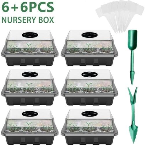 Plastic 12 Cell Seed Tray Starter Plant Inserts Manual Seeding Pots Tools Set Seed Starter Trays Nursery Pots Humidity