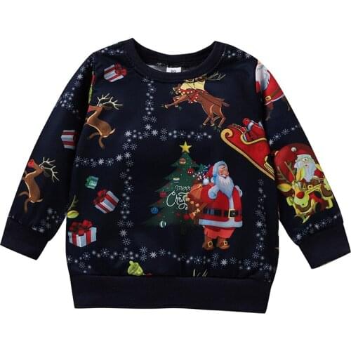 Christmas Baby Boy Kids Santa Pattern Outfits Casual O-Neck Pullover Autumn Winter Long Sleeve Tops Xmas Children Clothes