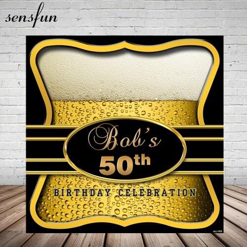 Sensfun Man Happy 50th Birthday Party Backdrops For Photo Studio Black Beer Birthday Photography Backgrounds Custom Photocall