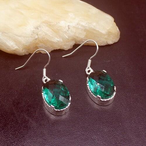 Gemstonefactory Big Promotion 925 Silver Royal Shiny Green Topaz Jewelry Women Ladies Gifts Dangle Drop Earrings 20212364