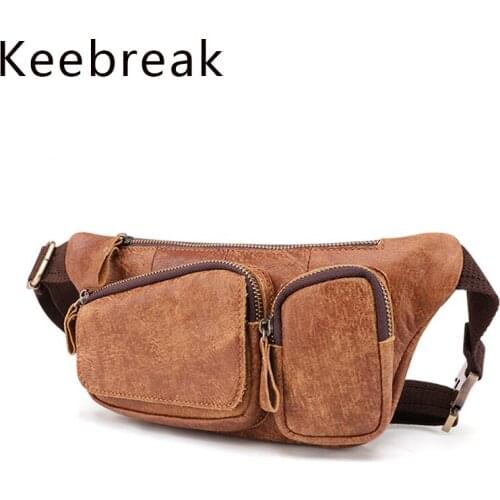 Keebreak Cow Leather Crossbody Bag Men Business Brand High Quality Genuine Leather Waist Pack One Shoulder Anti-theft Mens Bags