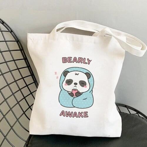 Shopper Awake Cute Panda With Blanket Printed Tote Bag women Harajuku shopper handbag girl Shoulder shopping bag Lady Canvas Bag
