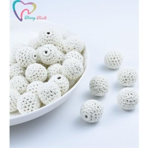 Teeny Teeth 10 PCS Navajo White 16-20 MM Crochet Teething Beads Wooden Yarn Knitted By Cotton Thread For DIY Jewellery Making