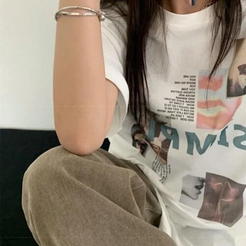 Short Sleeve Round Neck Summer Top Long Half Sleeve Loose Top Women Plus Size Street Trend Letter Print Harajuku T-shirt Womens