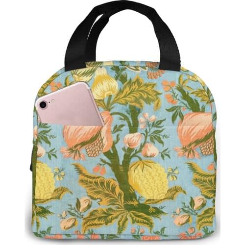 Vintage Blue Floral Lunch Bag Portable Insulated Thermal Cooler Bento Lunch Box Tote Picnic Storage Bag Pouch