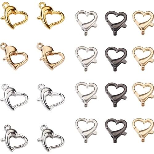 45pcs Alloy Heart Lobster Claw Clasps 3 Colors Trigger Fastener Link Connectors 26x21.5mm for DIY Jewelry Crafts Making