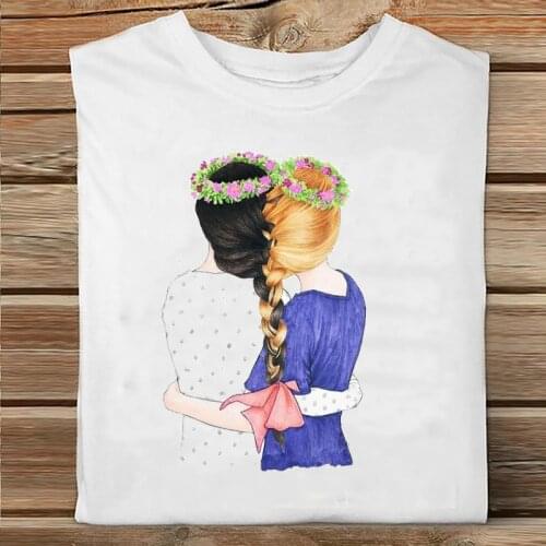 Women Short Sleeve Spring Summer 2021 Printing Cartoon Sister Friends Clothes Print Tshirt Female Tee Top Ladies Graphic T-shirt