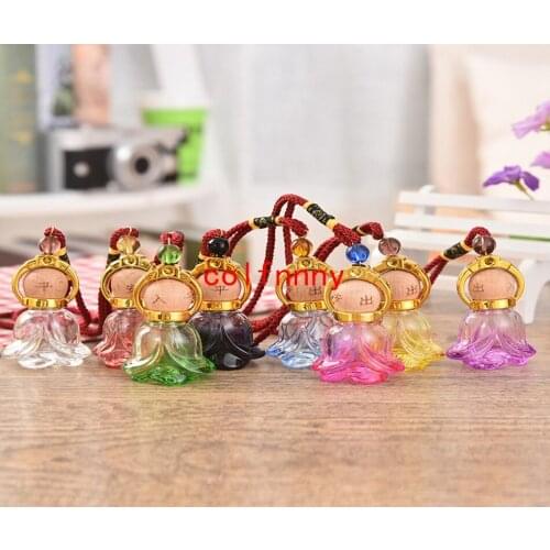 100Pcs/lot 8ML Spray Color rose Diamond Car Pendant Perfume Glass Bottle Fine Car Hanging Empty Bottle