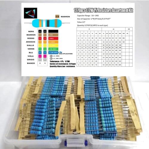 1000PCS 1/2W 0.5W 1% 0.33R~2.2M Ohm 50values metal film resistor 1000pcs Assortment Kit high quality