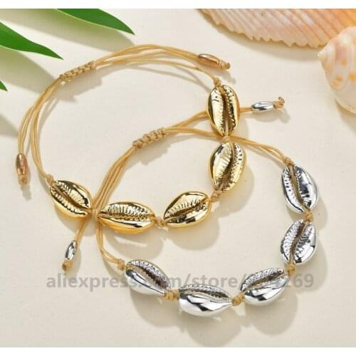 200pcs/lot Wholesale Gold Shell Bracelets Bohemian Fashion Beach Natural Seashell Women Bracelets Jewelry