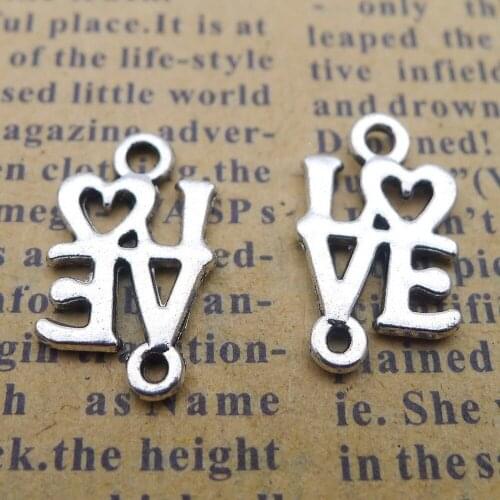 200pcs Love Charms 10mm x 17mm DIY Jewelry Making Pendant anitque silver color