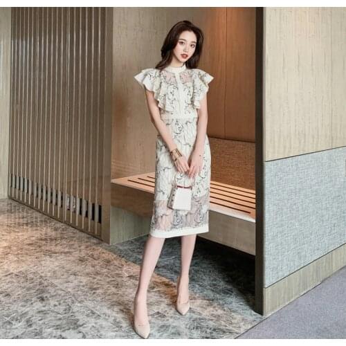 2021 Summer Lace Printing Ruffle Dresses Womens Fashion Casual Floral Puff Sleeve Dress