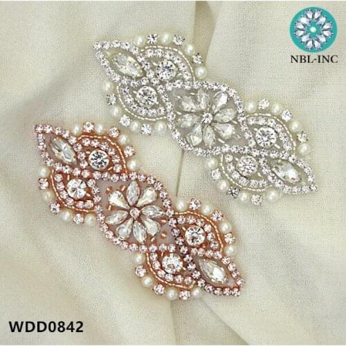 30PCS )Wholesale bridal hand beaded sewing crystal rhinestone applique patch iron on for wedding dresses WDD0842