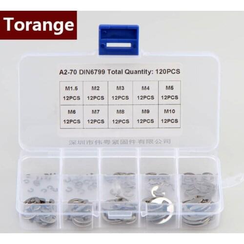 304 Stainless Steel Stainless Steel E Clip washer Assortment Kit Circlip retaining ring for shaft fastener M1.5-M10 120 pcs/set