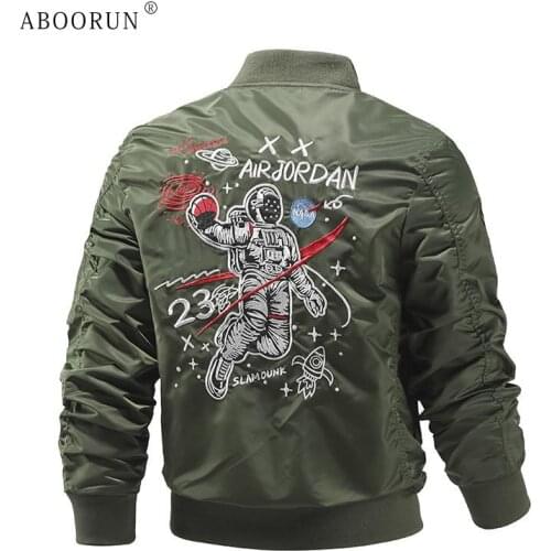ABOORUN 2021 Mens Fashion Embroidery Bomber Jackets Air Force Astronaut Combat Coat for Male
