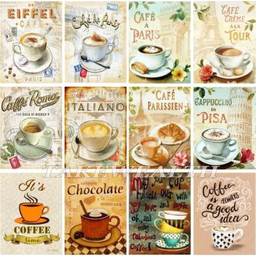 Diamond Embroidered Coffee Cup Scenery Full Square Cross Stitch Kit Diamond Mosaic Cartoon Diamond Painting Rhinestone TT909