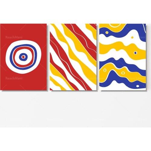 Bauhaus, abstract 3 piece set of prints, yellow blue red wall art printing picture contemporary printing gallery wall poster dec