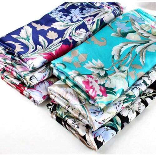 Large Flower Printed Satin Cheongsam Pajamas Cap Ribbon Bags Lining Decorative Material