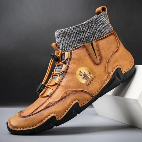 New Retro Winter Leather Men Boots Comfortable Soft Men Snow Boots High top Designer Ankle Boots Men Shoes Casual botas hombre
