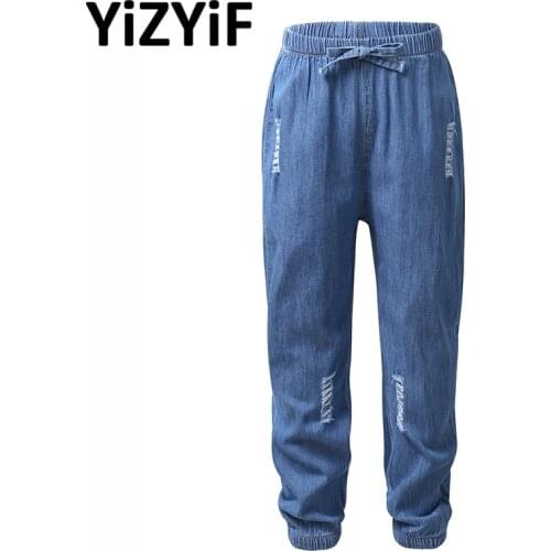 Spring Summer Kids Girls Anti-Mosquito Pants Soft Comfortable Loose Thin Ripped Jeans Girls Harem Pants Children Casual Trousers