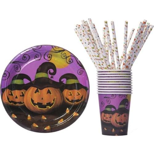 Halloween creative spider witch pattern layout supplies paper cups paper plates disposable paper cups paper plates