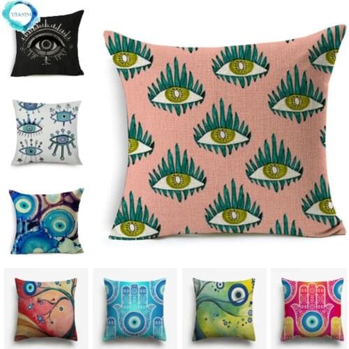 Polyester Cotton Linen Pillow Case Turkish Evil Eye Dream-catcher Cushion Cover Ramadan Decor Throw Pillow Cover Sofa Home Decor