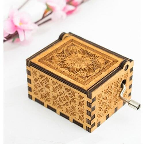 Wooden Engraved Music Box Hand Crank Godfather Happy Birthday Friends Gifts Home Accessories