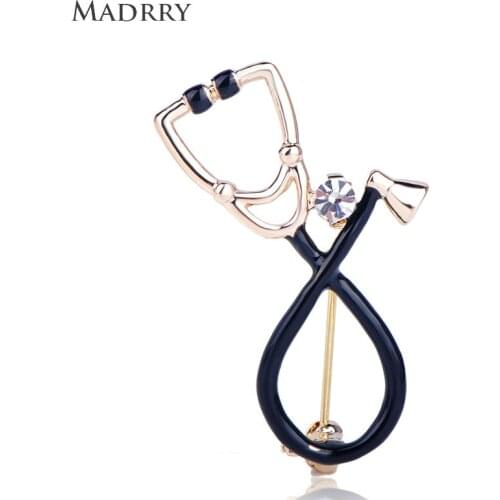 Madrry Classic Vivid Stethoscope Shape Brooch Black Enamel Crystal Brooches Doctor Nurse Gift Women Suit Coat Corsage Jewelry