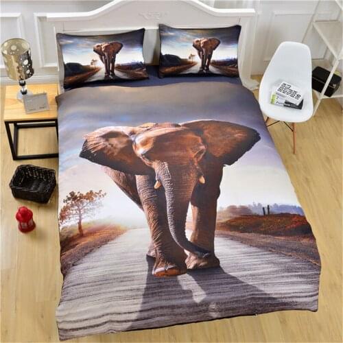 Animal HD Print Elephant Pattern Quilt Cover with 2 Pillowcase Fashion Bedding 3 Piece Set 3D Printing Available Size