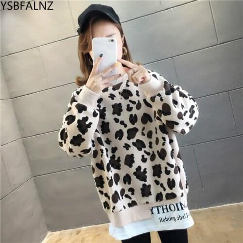 Korean Fake Two-Piece Sets Sweatshirts Long Sleeve O-Neck Spring Loose BF Leopard All-Match Thin Section Autumn Fashion Clothing