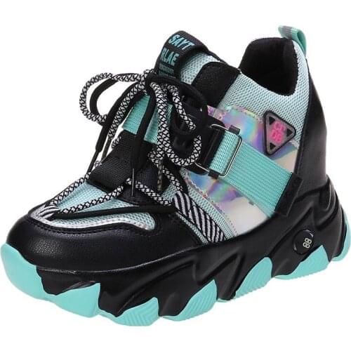 Fashion Autumn Women Chunky Sneakers Platform Shoes Female Trainers 8.5cm Wedges Casual Shoes Designers Woman Lace-Up Dad Shoes