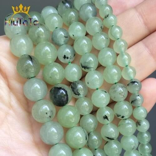 Green Prehnites Round Loose Spacer Beads For Jewelry Natural Smooth Stone Beads DIY Making Bracelet 15'' Pick Size 6 8 10mm