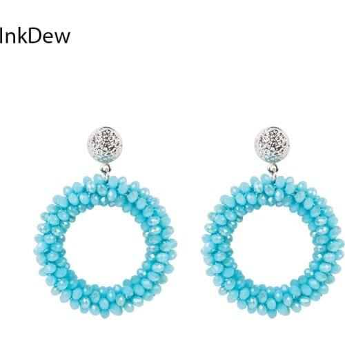 INKDEW Round Shape Drop Earrings for Women Faceted Beads Handmade Crystal Earrings Big Earrings Long Earrings Gift Party boho