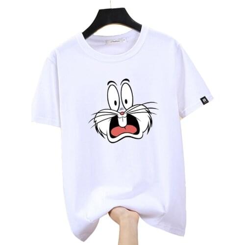 Zuolunouba Summer Cotton Black And White Short-sleeved Couples Dress Loose Large Size Cartoon Printed Round Neck Women T-shirt