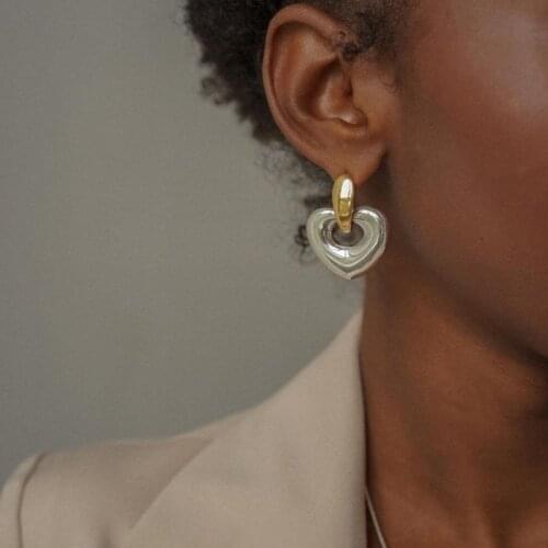 AENSOA Minimalist Gold Silver Color Heart Shape Earrings Vintage Geometric Statement Earrings Party Trendy Jewelry 2021 Gift