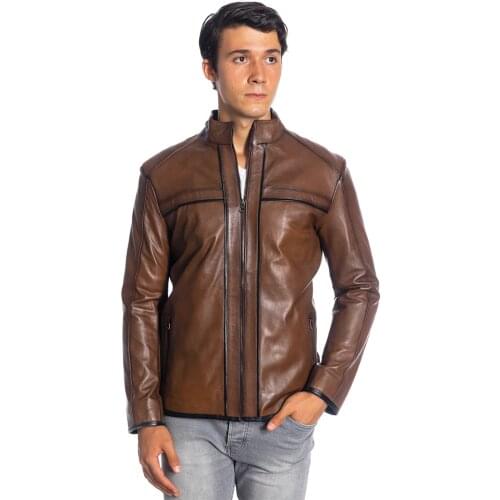 Genuine Soft Leather Handmade Brown Man Jacket Biker Style High Quality Lambskin Metal Zipper Autumn Gift For Valentines Day