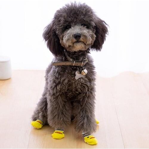 Dog Socks 4Pcs Cats Dogs Cotton Warm Anti-Slip Cartoon Pattern Socks Shoes Pet warm Supplies skin friendly обувь для собак