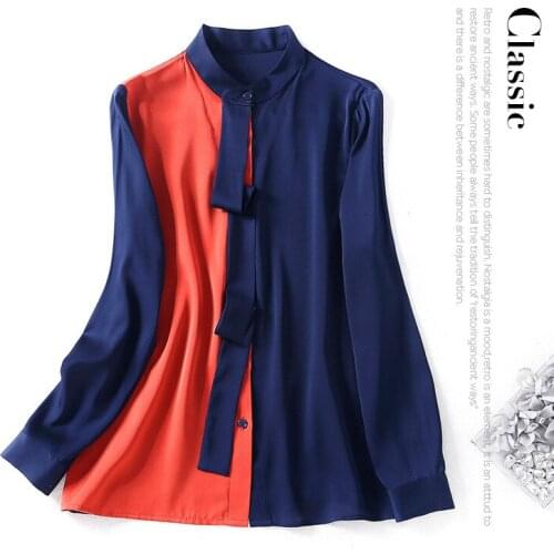 The new spring 2020 favors bump joining together with decorative satin silk double Joe long-sleeved shirt jacket female