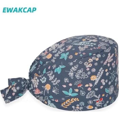 New cotton scrub cap floral printed nurses hat accesorios medicos hats dental beauty salon bouffant working surgicals caps