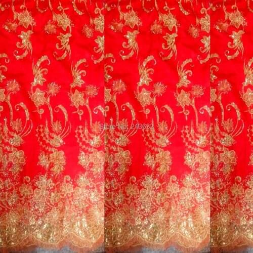 New Wedding Rim Red textile fabric embroidered fabric sequins embroidery cloth clothing textile fabrics lace fabric sewing cloth